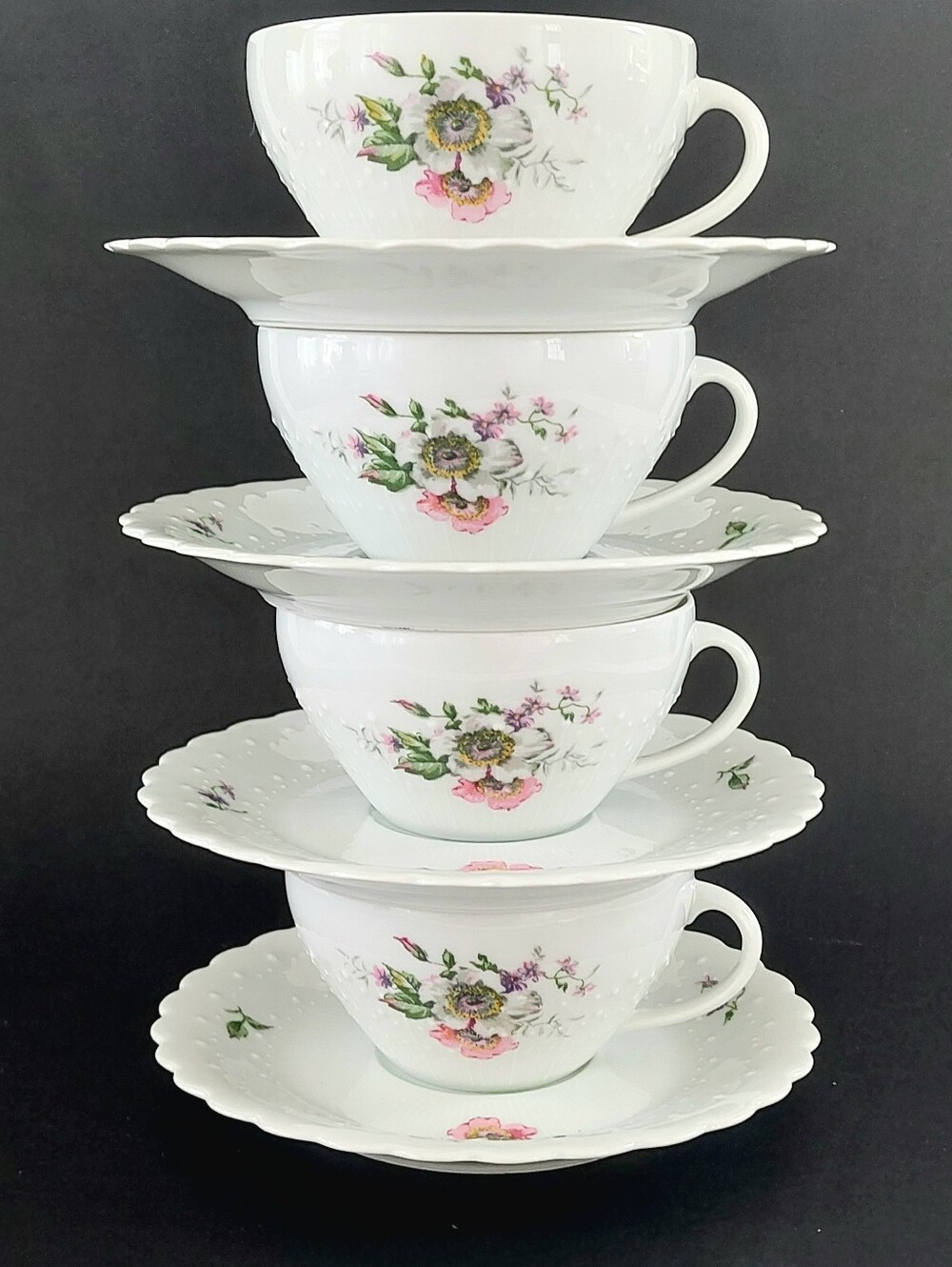 Georges Boyer Limoges France Floral Teacup & Saucer Set of 4 (8 Pc)